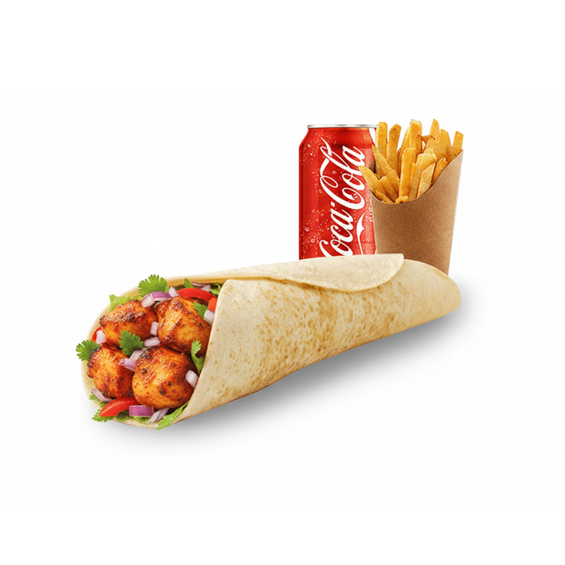 Chicken Tikka Roll With Fries & Soda