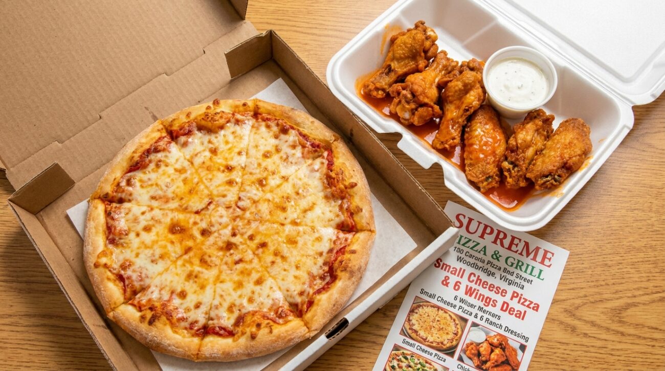 Small Cheese pizza and 6 wings
