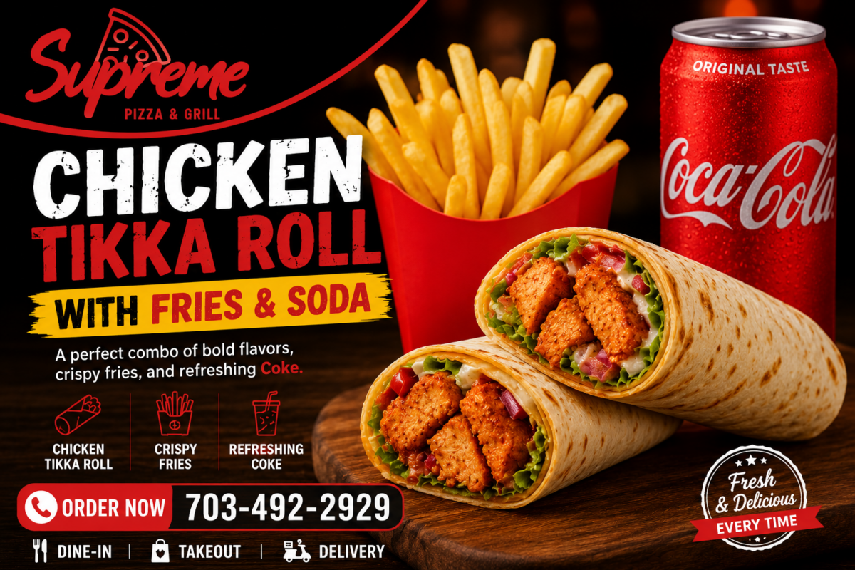 Chicken Tikka Roll with Fries & Soda
